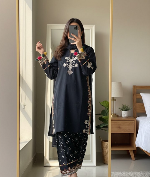 Rangreezah Black 3PC Lawn Suit